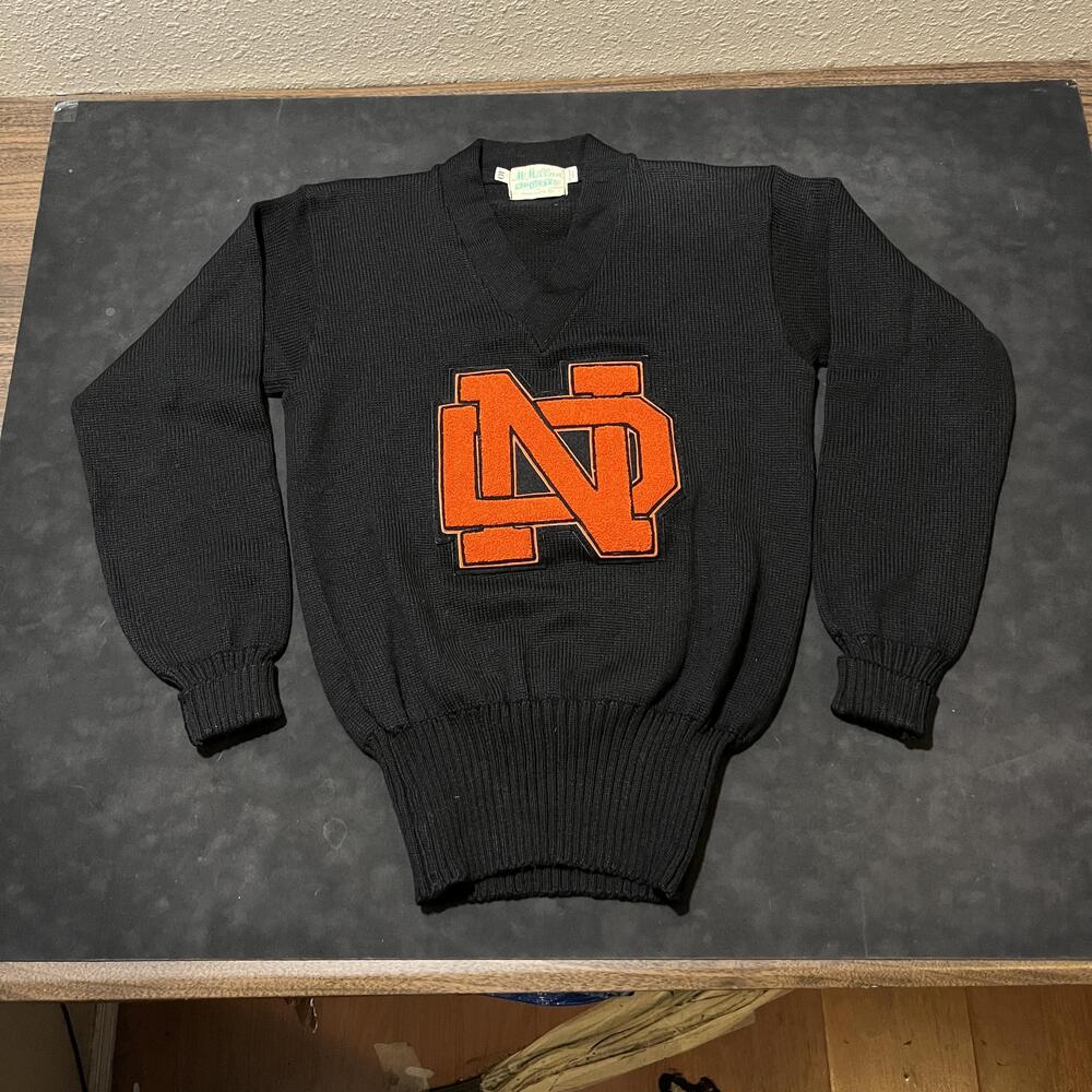 Vintage ND Monogram Sweater 1940s Chenille Varsity North Dakota Notre Dame 1930s